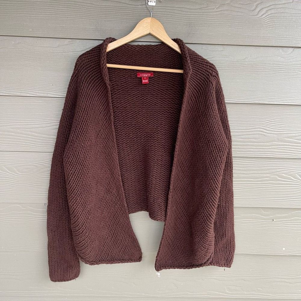 Sundance 100% lambswool brown chunky knit open front cardigan